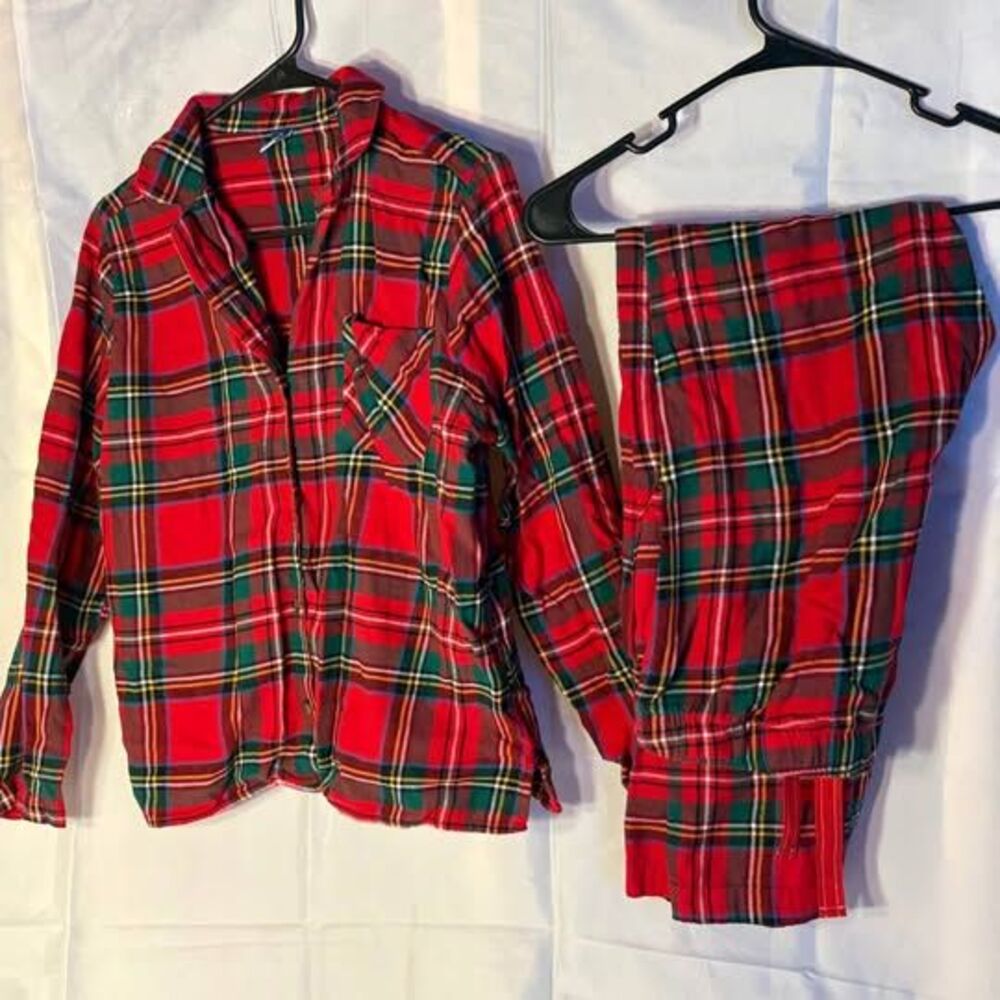 Red Flannel Pajama Set Plaid Holiday Winter Christmas 100% Cotton Women’s M